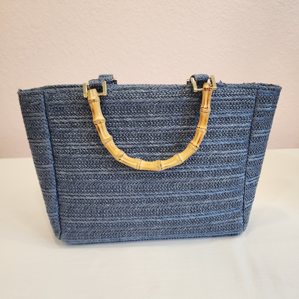 Haute Hippie Women's Straw Raffia Bag Purse With Gold Tone Chain Retro Ladylike - Picture 10 of 11